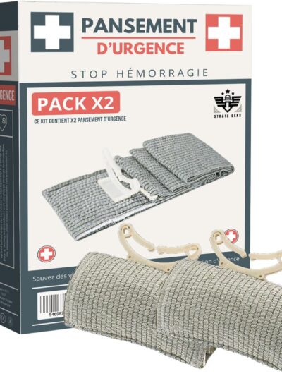 Pack x2 Bendaggio Israeliano Compressivo Cuscino Emostatico d'Emergenza 4" Kit Trauma Militare Pompiere Tourniquet Primo Soccorso