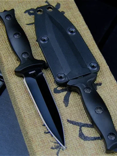 Couteau Tactique Lame Fixe Acier 440 - Survie Sauvetage EDC Étui ABS