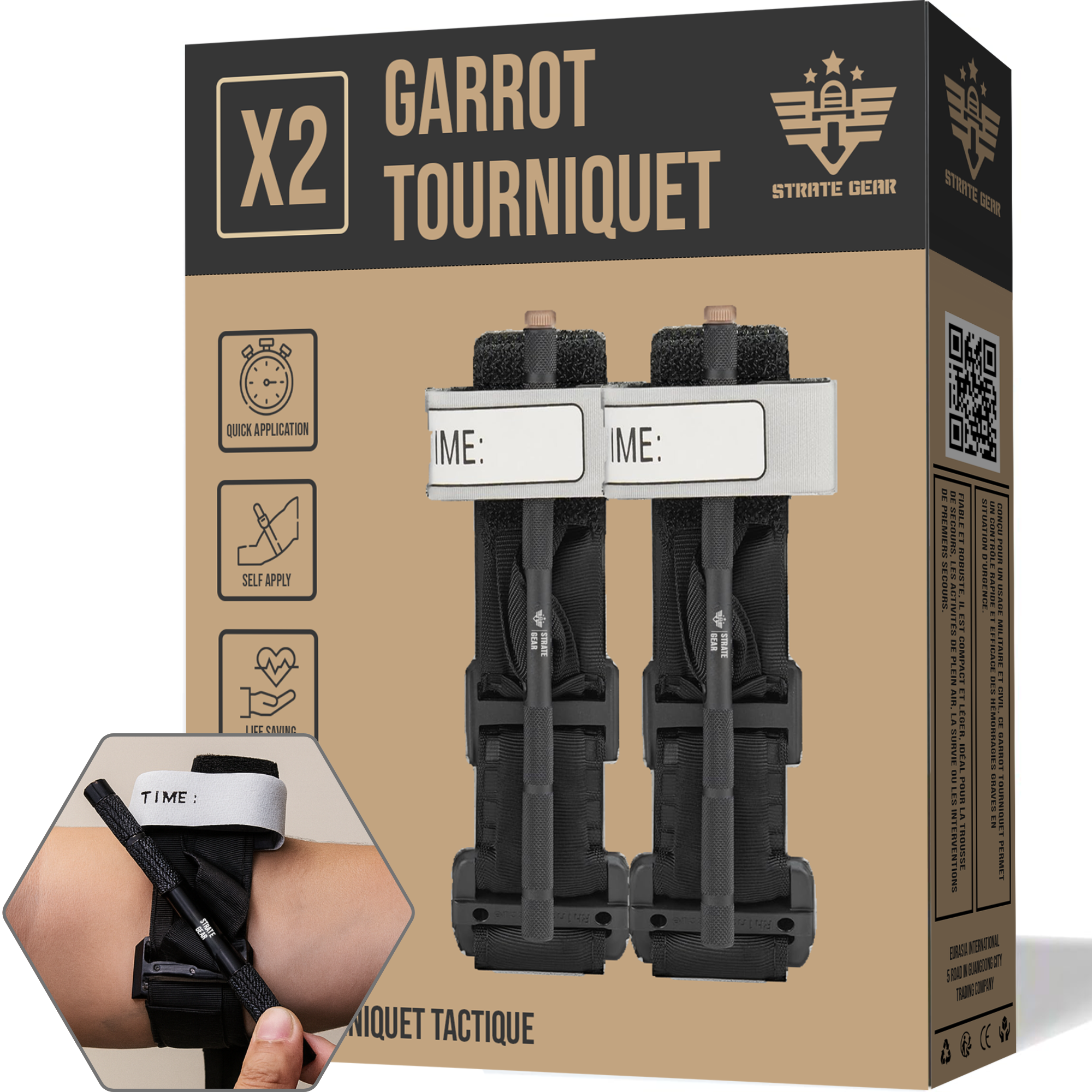 Pack x2 Garrot à Tourniquet cat Militaire Professionnel - Tige de Serrage Métal